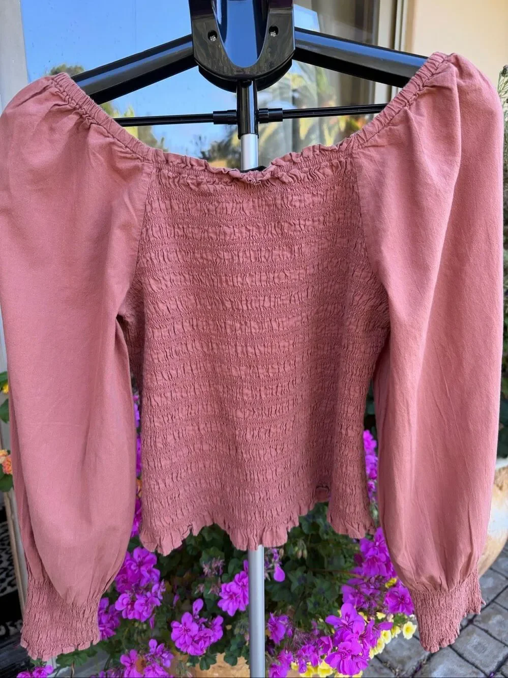 Madewell smocked square neck blouse with puff sleeves